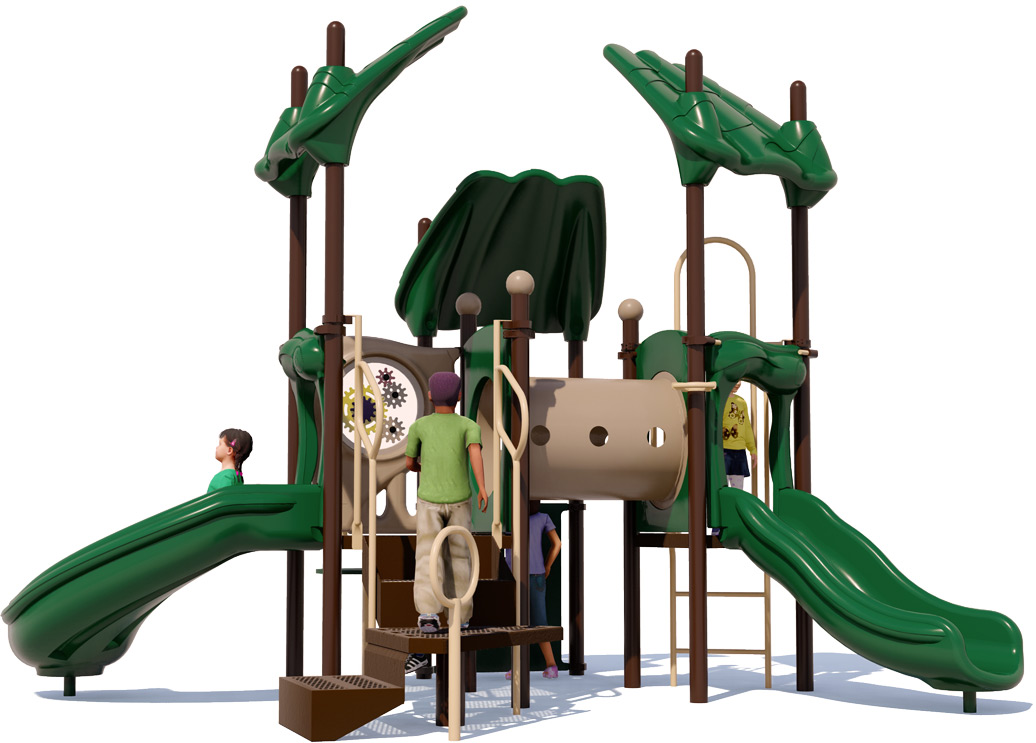 Kudos Commercial Play Structure - Front View - Natural Color Scheme