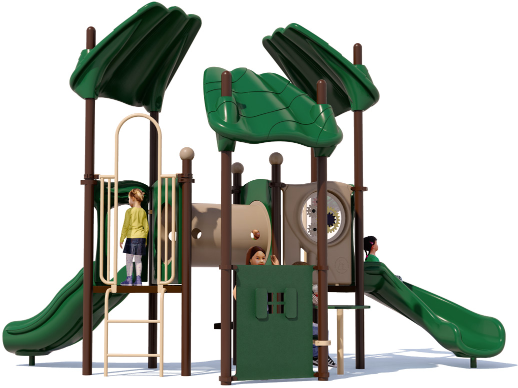 Kudos Commercial Play Structure - Rear View - Natural Color Scheme