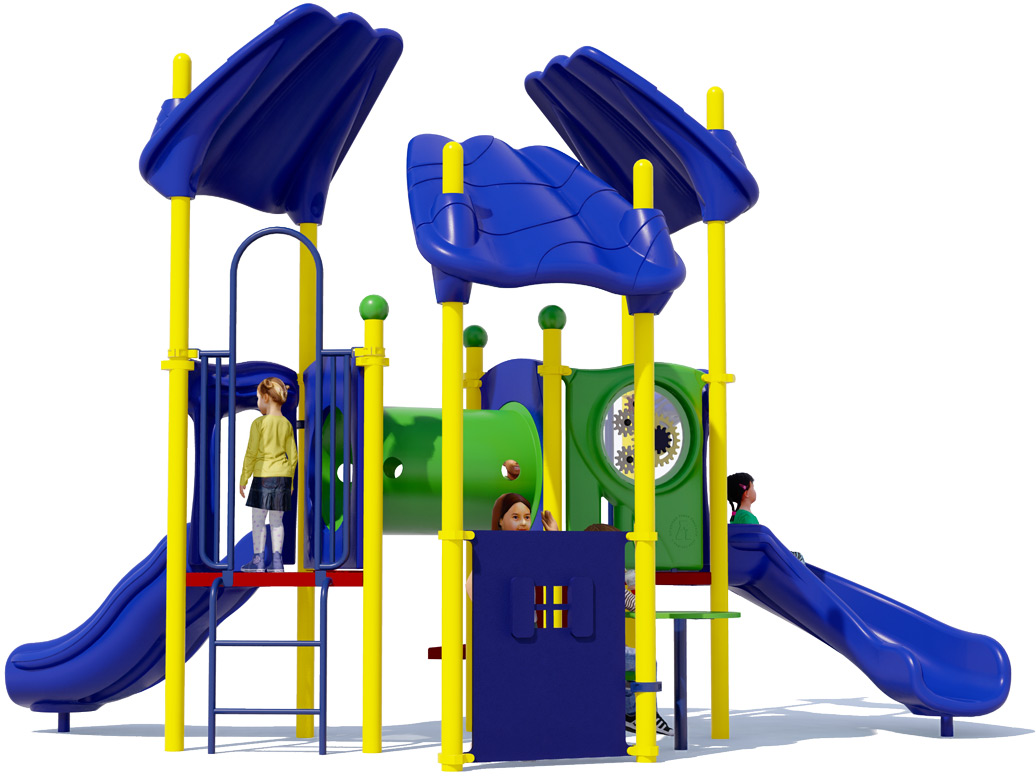 Kudos Commercial Play Structure - Rear View - Playful Color Scheme