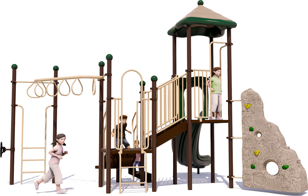 Guppy Gully Play Structure - Rear View - Natural Color Scheme