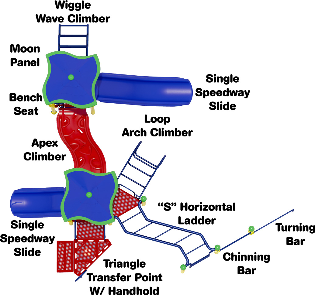 Shoofly Shores Playground Equipment - Top View - Playful Color Scheme