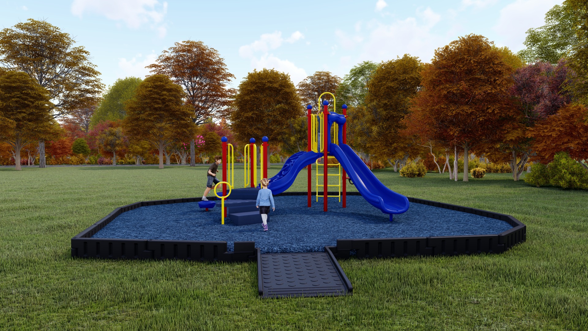Jiffy Jam Playground Bundle | Rubber Mulch | Front View
