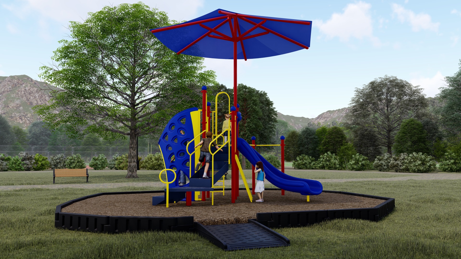 Kool & the Gang Bundled Playground | Engineered Wood Fiber | Rear View