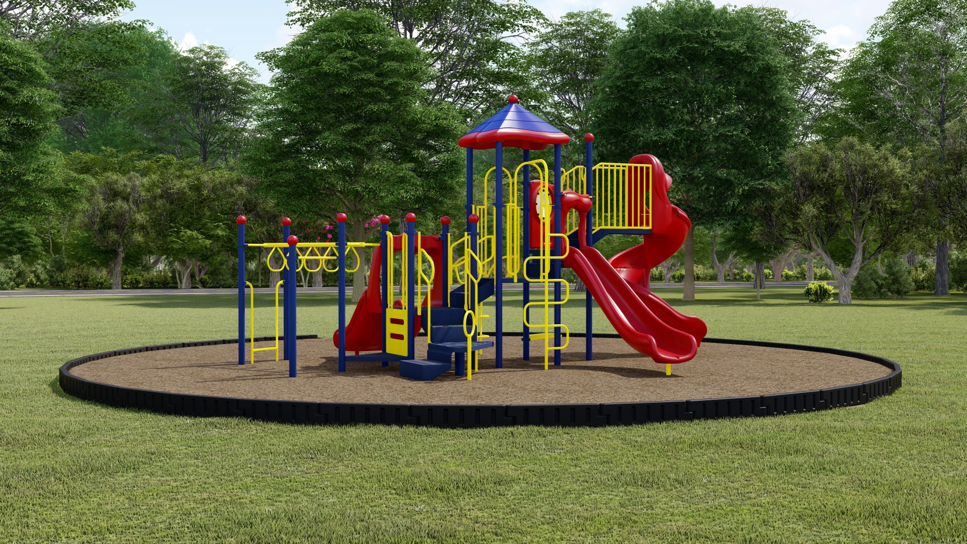 School Zone Playground Bundle | Engineered Wood Fiber | Rear View