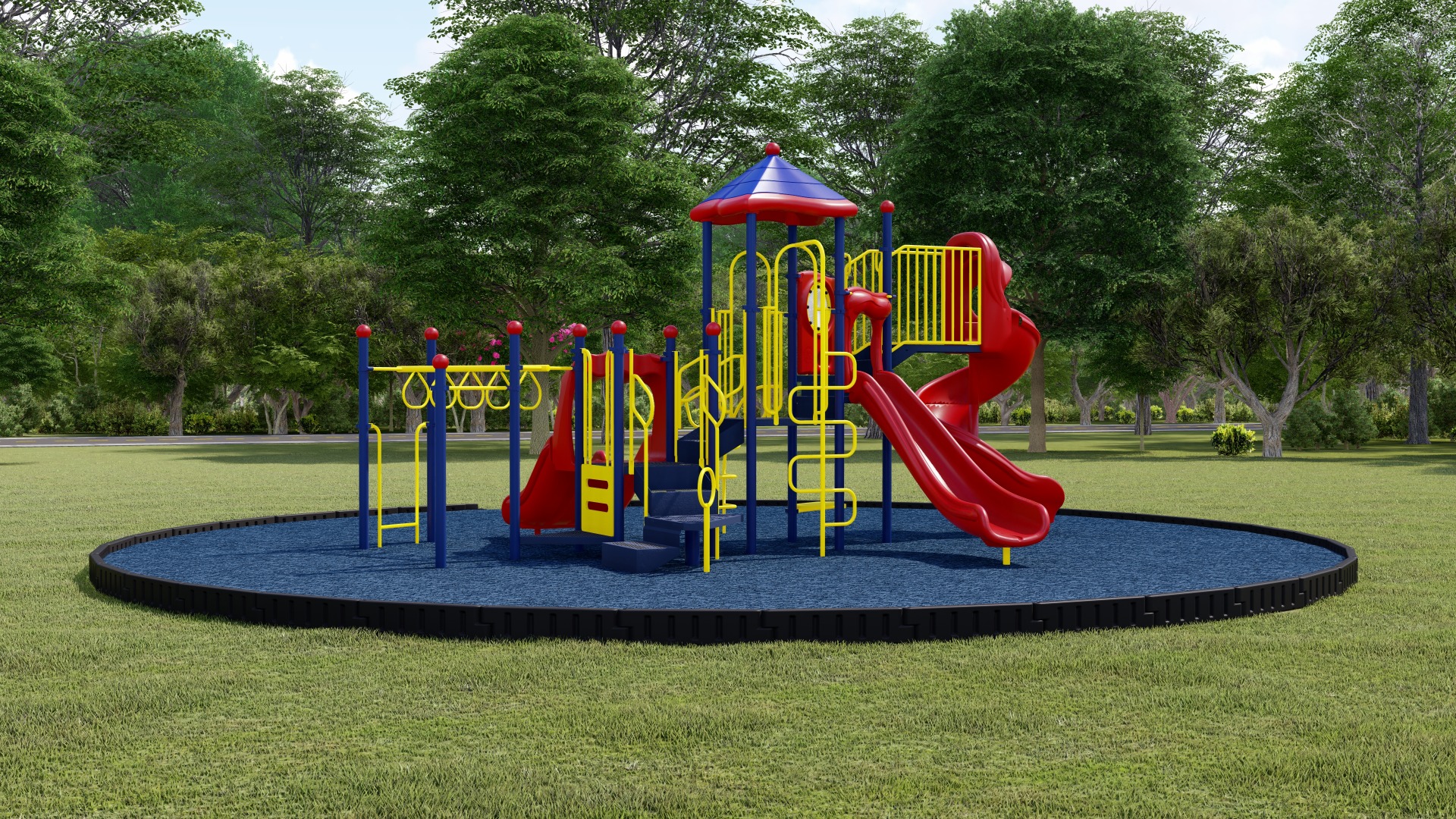 School Zone Playground Bundle | Rubber Mulch | Rear View