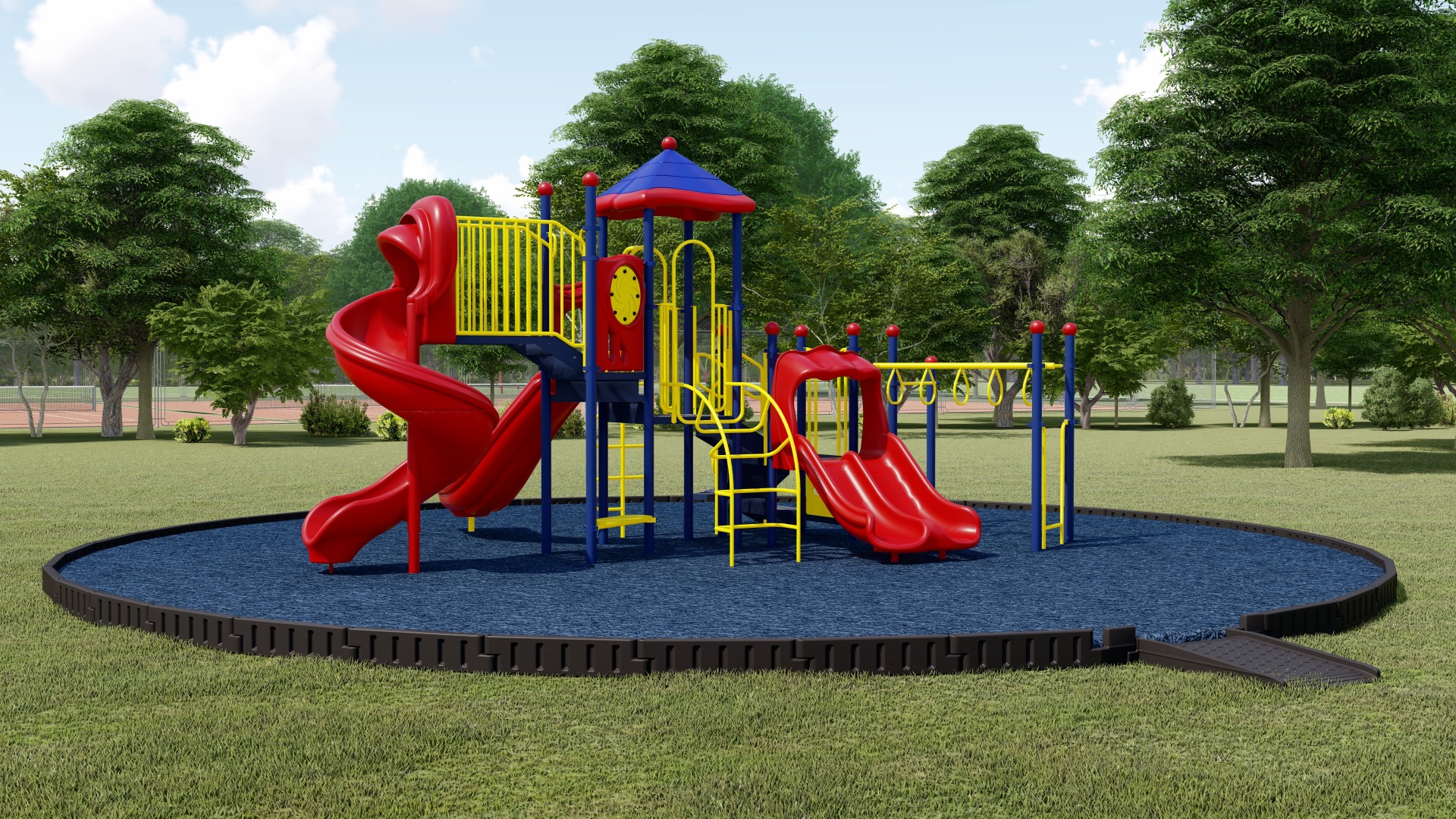 School Zone Playground Bundle | Rubber Mulch | Front View