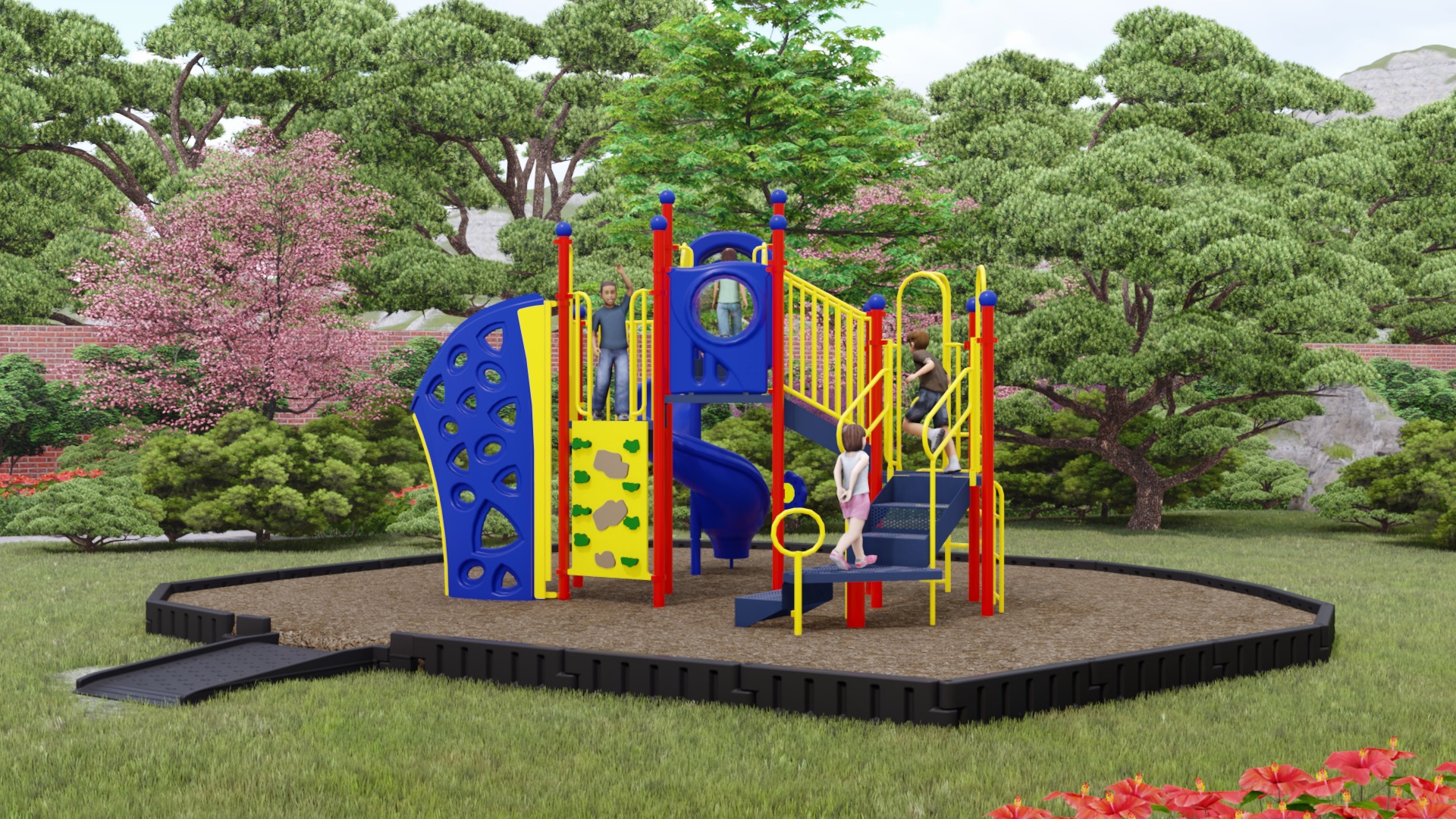 Celestial Castle Bundled Playground | Engineered Wood Fiber | Rear View