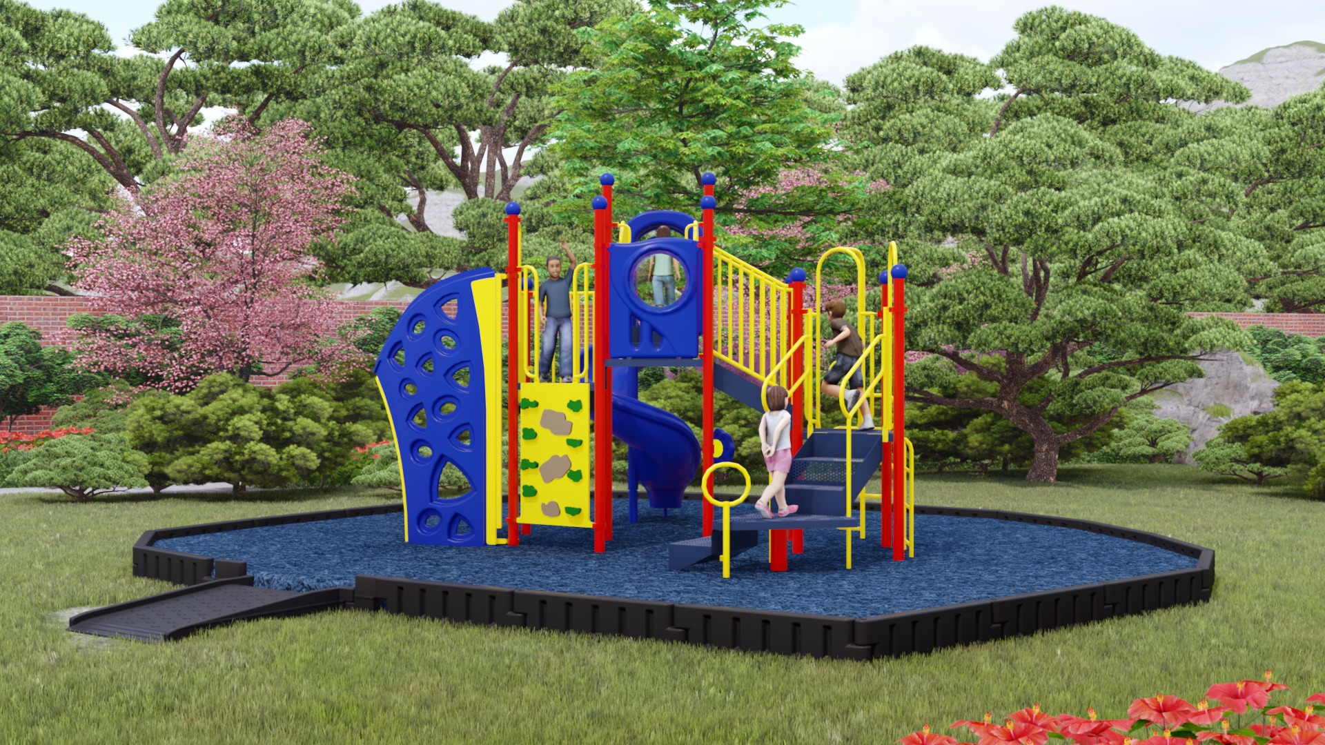 Celestial Castle Bundled Playground | Rubber Mulch | Back View