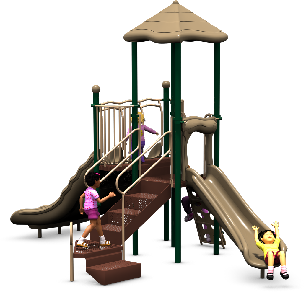 Triple Time Commercial Play Structure - Natural Colors - Rear View