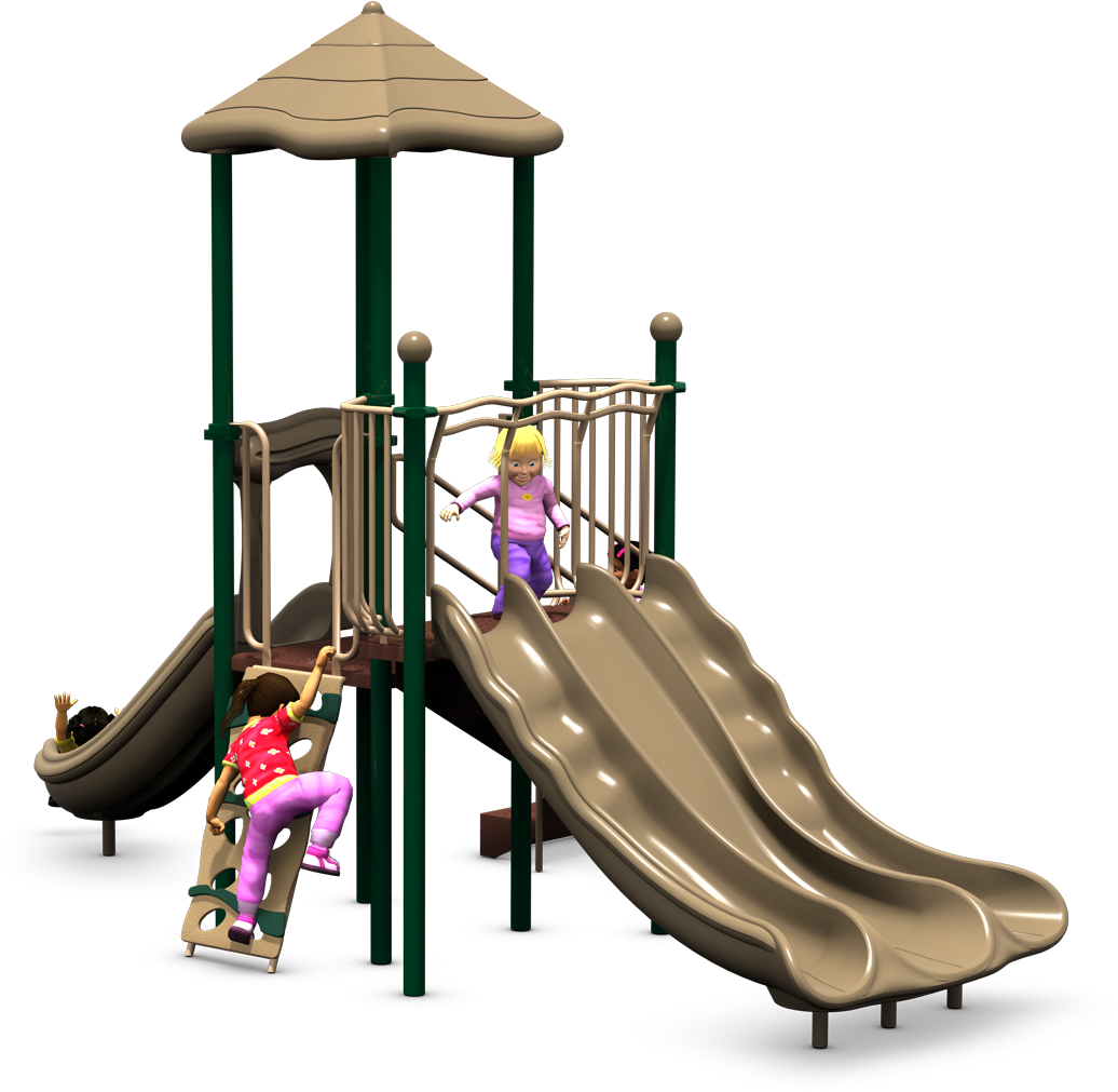 Triple Time Commercial Play Structure - Natural Colors - Front View