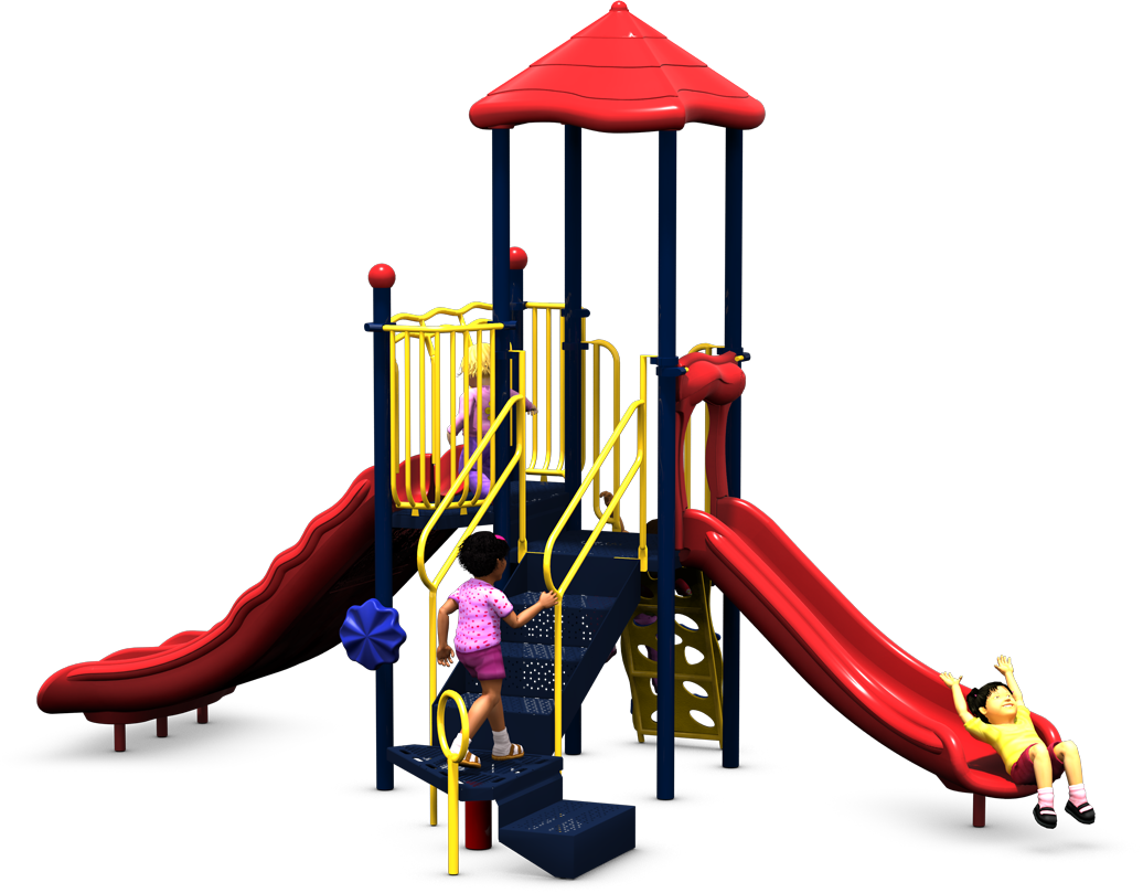 Triple Time Commercial Play Structure - Playful Colors - Rear View