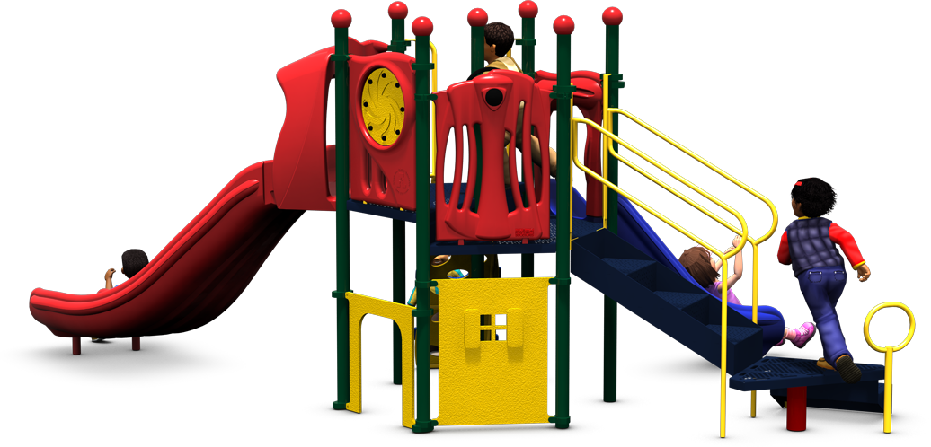 Fiddlestix Commercial Play Structure - Rear View - Playful Color Scheme