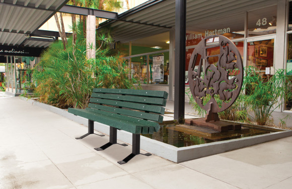 Green 4x4 Bollard-Style Bench w/ Back - Site Furnishings - All People Can Play