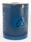 Recycle Logo Perforated Metal Trash Receptacle With Lid And Liner