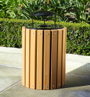 SLATED WOOD 32 GALLON TRASH RECEPTACLE WITH LINER AND LID