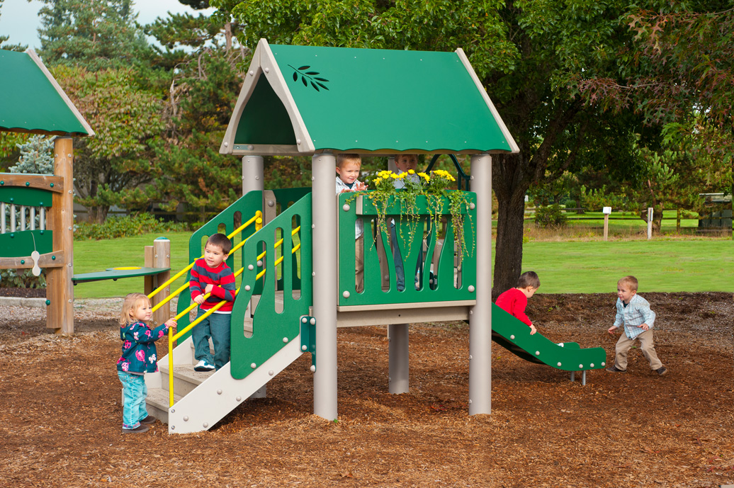 tot town - commercial playground equipment - natural - front,tot town - commercial playground equipment - natural - top