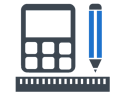 Calculator, pencile, and ruler for taking playground measurements icon