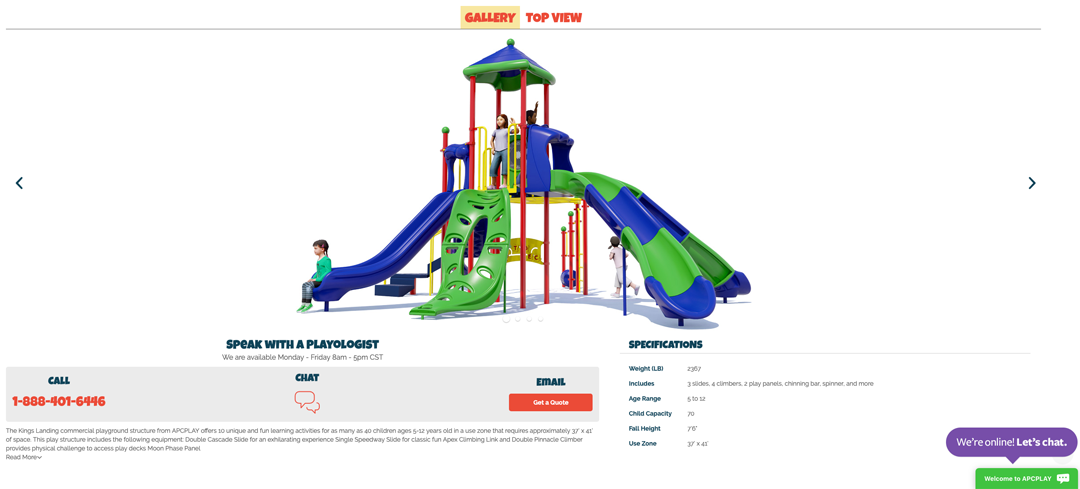 Example of playground specifications on the product page