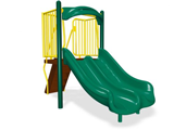 children sliding down a double-slide